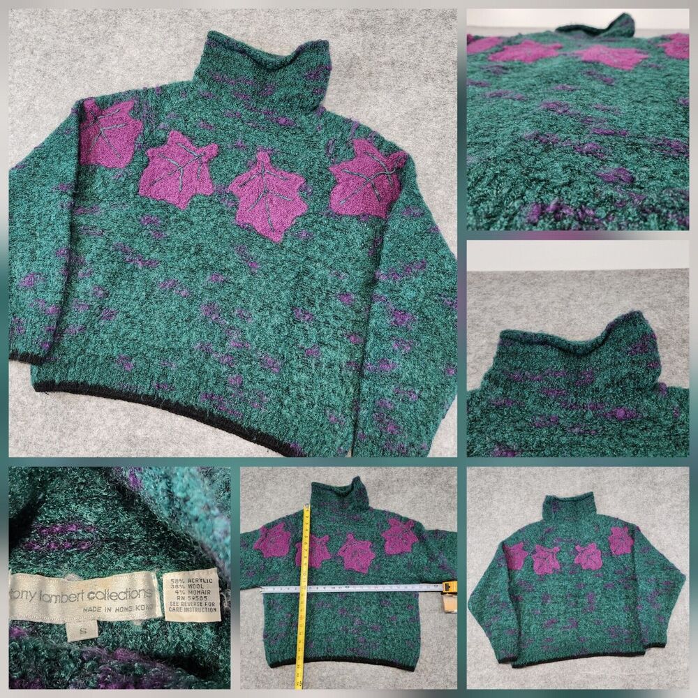 VTG Tony Lambert Women S Small Wool Mohair Knit Leaf Rollneck Turtleneck Sweater